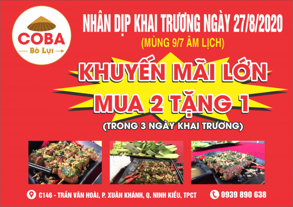 TƯNG BỪNG KHAI TRƯƠNG, MUA 2 TẶNG 1 - 69K/PHẦN CÒN 46K/PHẦN - BÒ LỤI THỐT NỐT CÔ BA