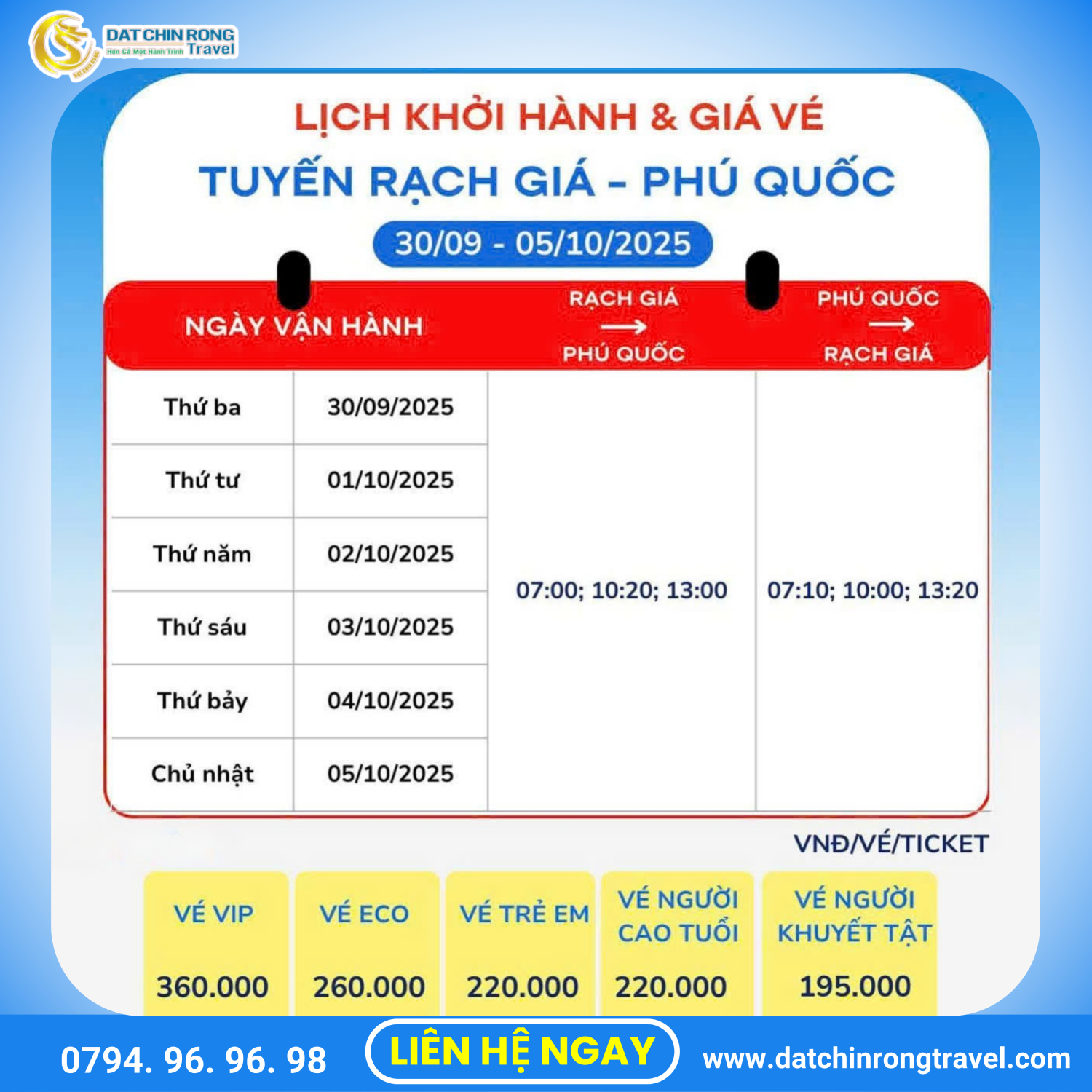 Tuyến Rạch Giá – Phú Quốc (30/09 – 05/10/2025)