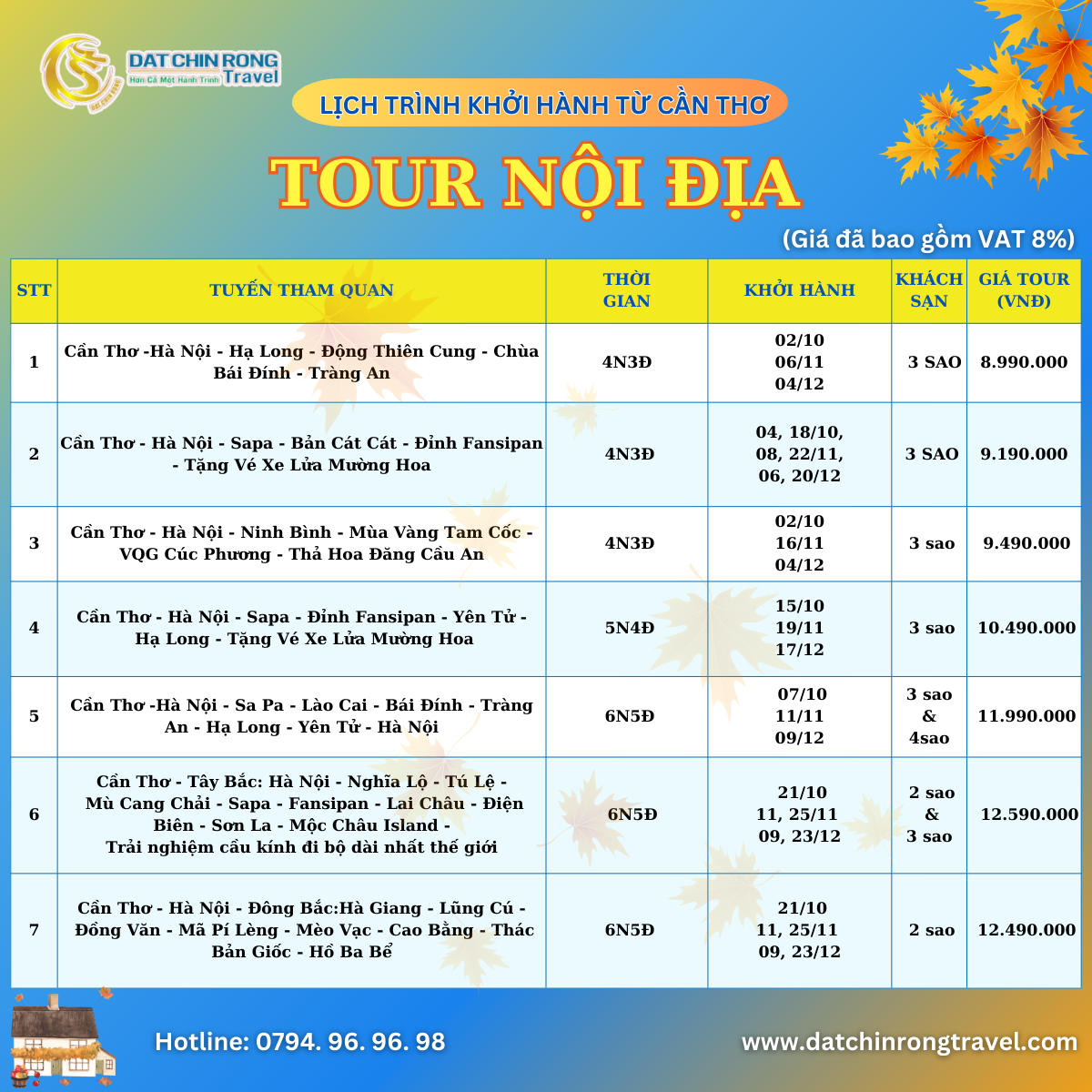 lịch khỏi hành tour nội địa từ cần thơ