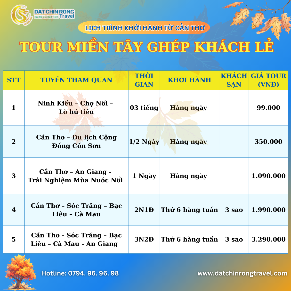 lịch khỏi hành tour miền tây ghép lẻ từ cần thơ